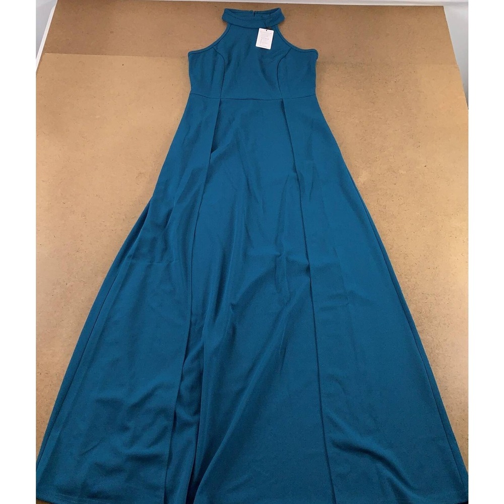Mushare Womens A Line Dress Blue Maxi Halter Neck Sleeveless M New